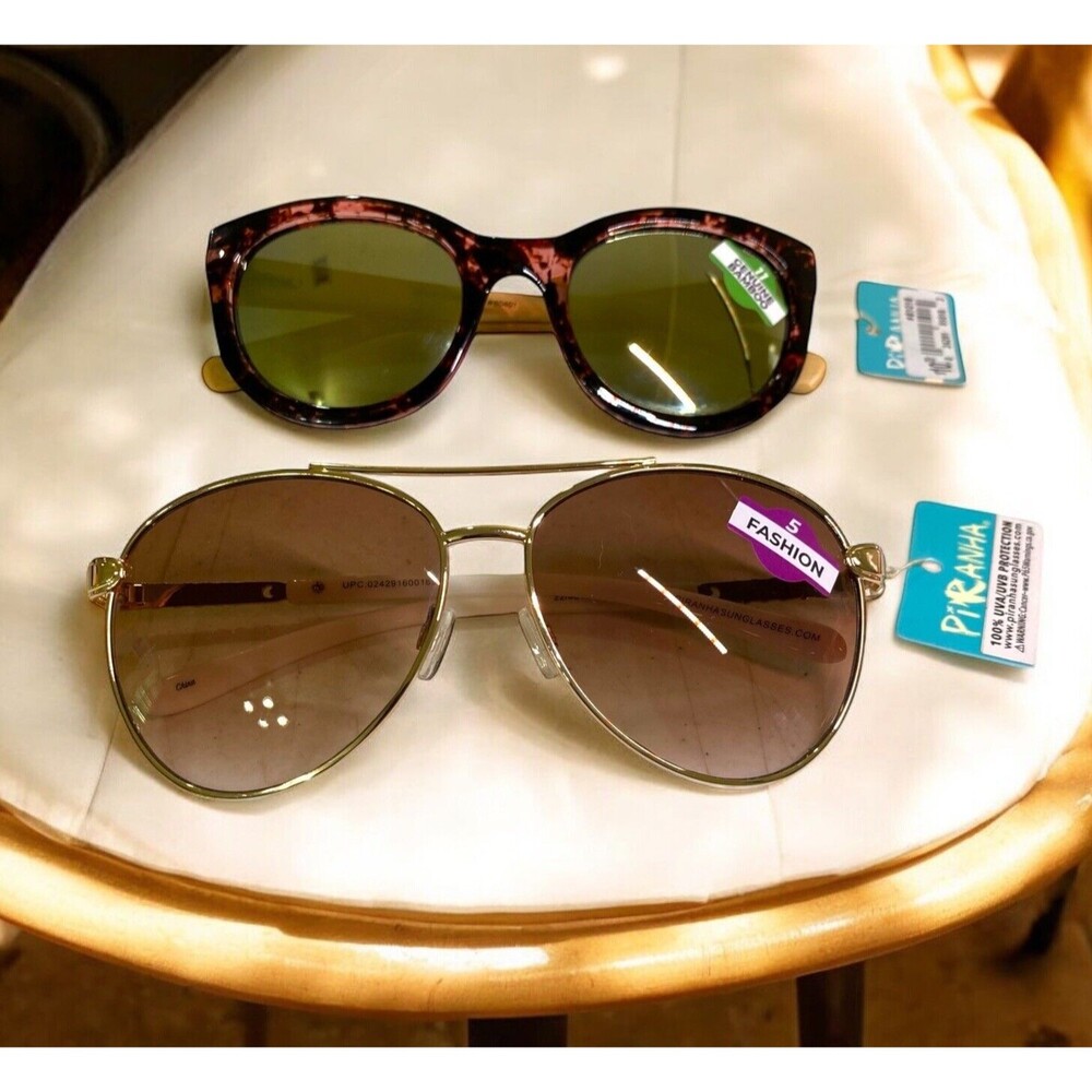 2-Piranha Sunglasses Women’s Fashion Aviator & Genuine Bamboo #60016 #61018 NEW